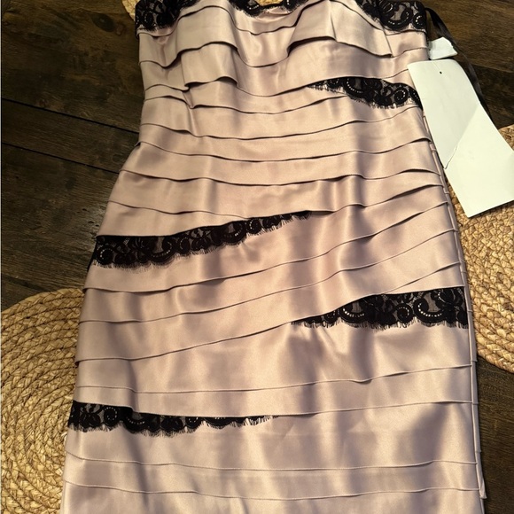 Nightway collections dress Champaign and black lace trim size 8 NWT - Picture 2 of 4